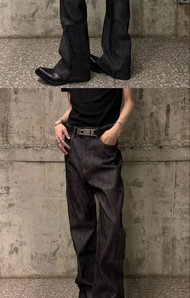Unisex Style Raw Denim High Street Retro Casual Jeans Clean Fit Versatile Loose Wide Leg Drapey Trousers_mkmklike.com