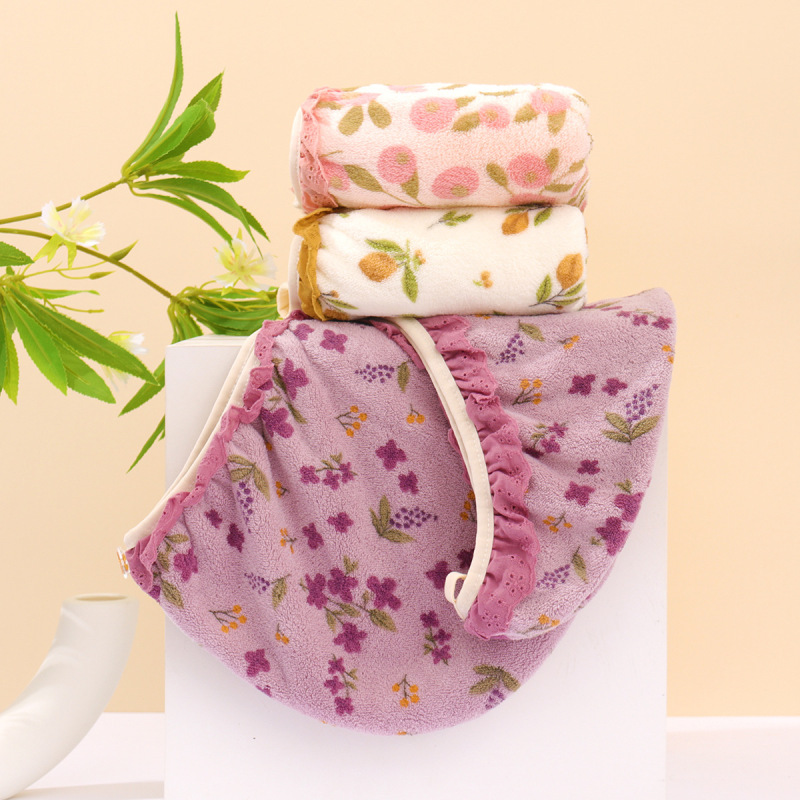 ins蕾丝边碎花干发帽女加厚吸水速干包头巾家用洗澡浴帽干发毛巾|undefined
