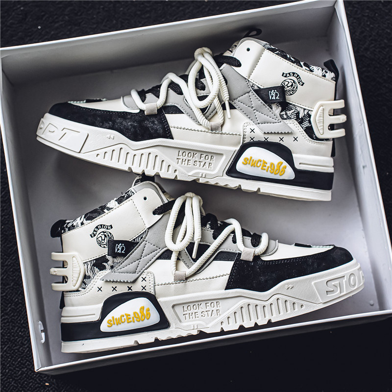 Zapatos de hombre de otoño transpirables 2024 nuevos zapatos de cuero de alto impacto coreano deportivo casual versátil para estudiantes de skate de altura zapatos de moda