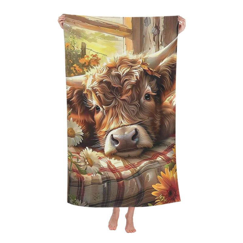 Cross-Border Highland Cattle Ranch Farmhouse Beach Towel Decorative Swimming Bath Towel Microfiber Sports Towel Factory Direct Sale