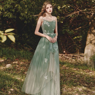 輕奢吊帶敬酒禮服超仙綠色森系主持人蓬蓬裙生日宴會成人禮禮服裙
