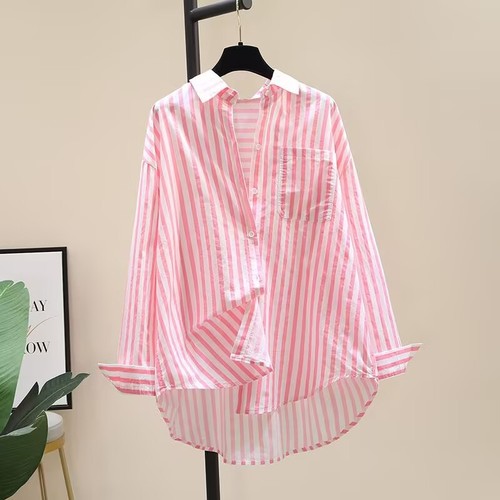 Cotton Print Striped Shirt Women 2025 Spring and Autumn New Fashion Loose Matchy Matchy Long Sleeve Open Shirt Women Innerwear