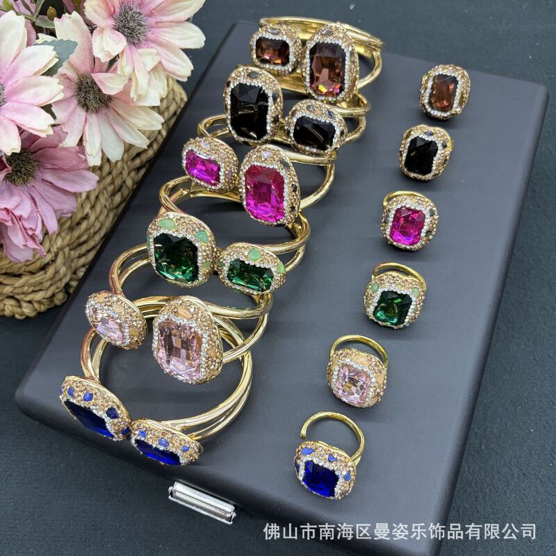 Shiny and translucent Sudanite ring and bracelet set, elegant and sweet style, high-end two-piece set, popular in Europe and America, wholesale