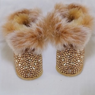 2024 Winter New Warm Good-looking Children Mao Mao Drilled Shoes Snow Boots Baby Shoes Big Cotton Shoes Girls Shoes