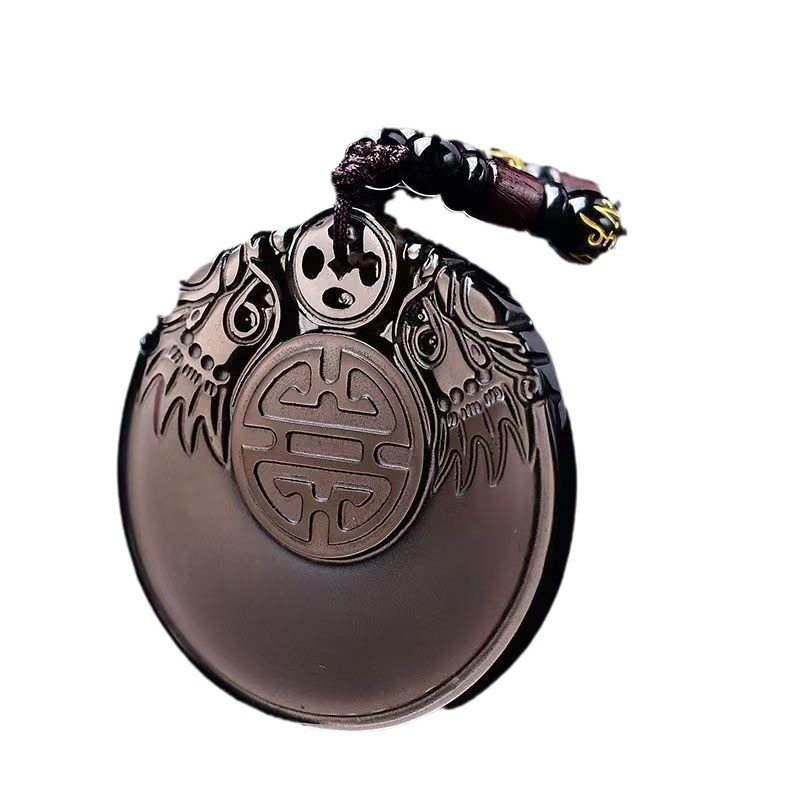 Manufacturer Wholesale Natural Ice Obsidian Pendant for Men and Women, Couple Model, Double Dragon Household Pendant Necklace Rope