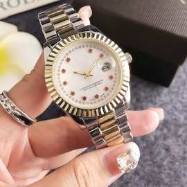 手表学生圆形贝母时尚休闲手表指针轻奢带日历石英腕表一件代发