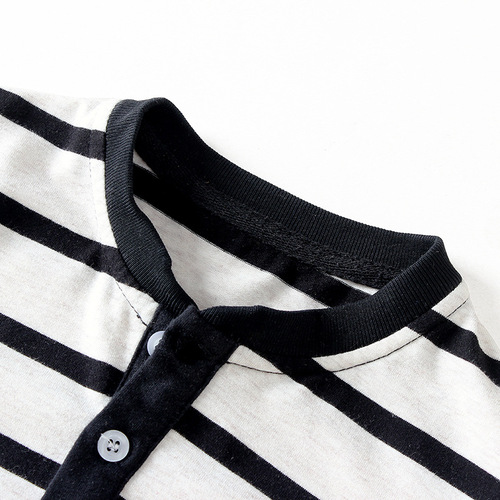Spring and autumn Korean style new boys' long-sleeved T-shirt wholesale children's T-striped open-chest stand-up collar top children's long-sleeved