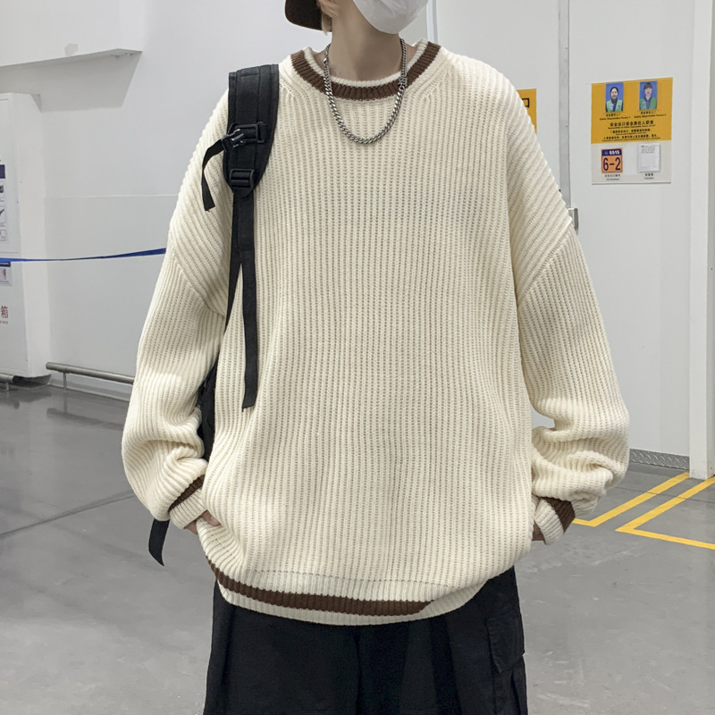 Unique design, patchwork round neck sweater for men, trendy and cool, knitwear, autumn/winter, perfect for students, street style.