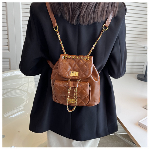 韩版轻奢小香风菱格链条包包女秋季新款时尚双肩包百搭单肩包