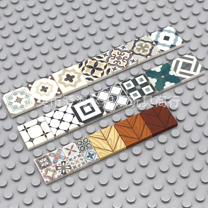 3068 Smooth Surface 2*2 Printed Building Block Accessories Floor Tiles Wall Fence Modern European-Style Home Decoration Scene Setup