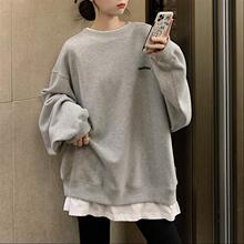 胖mm假两件加厚加绒卫衣女宽松秋冬装2025年新款中长款大版上衣潮