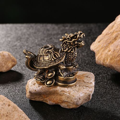 Pure copper money turtle ornaments brass dragon turtle retro stepping on copper coins ingot lucky turtle creative tea table decoration small furnishings