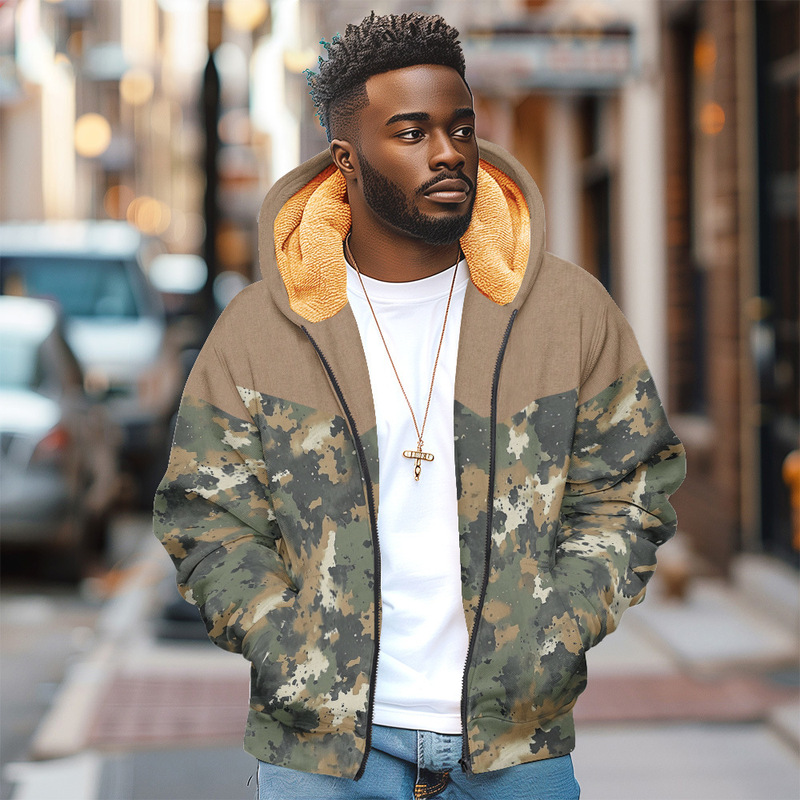 Men's Zip-Up Hoodie, Winter Thickened Parka Coat, Ethnic Tribal Pattern Jacket, Windbreaker, Sweatshirt, Outerwear