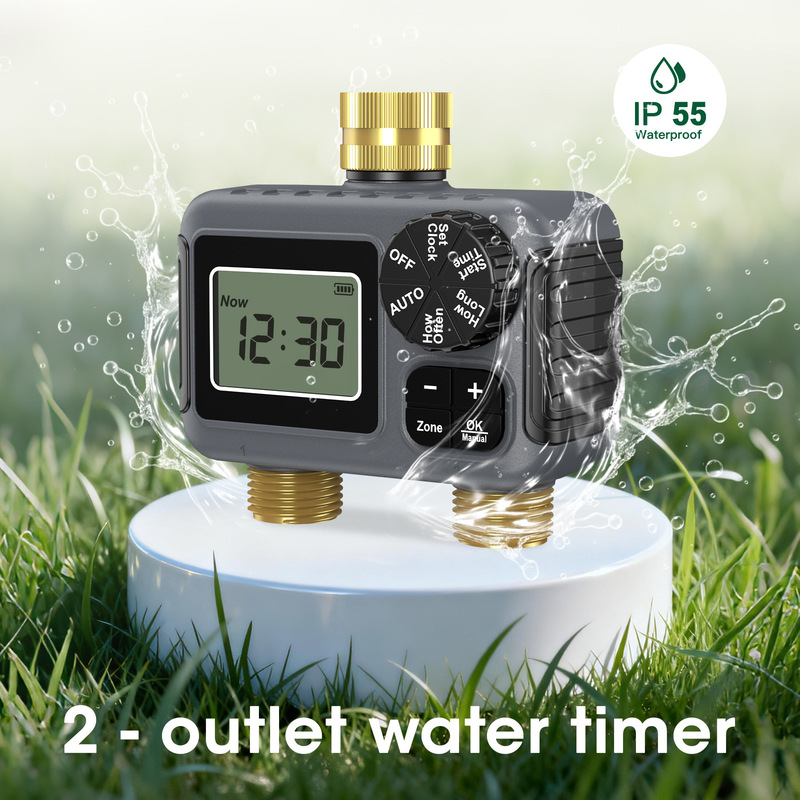 Foreign Trade Brass Irrigation Timer Double Outlet Water Valve Outdoor Courtyard Intelligent Watering Controller Automatic Flower Watering Device
