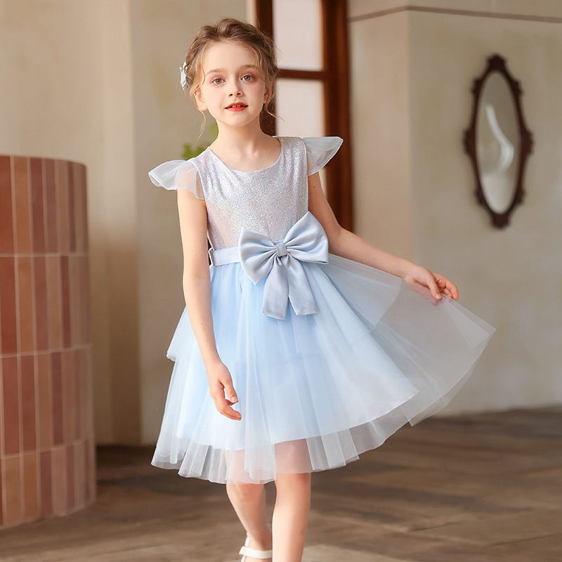 Falda de vestir para niñas verano nuevo estilo malla vestido de manga corta vestido para niños vestido de princesa de un año falda para niños