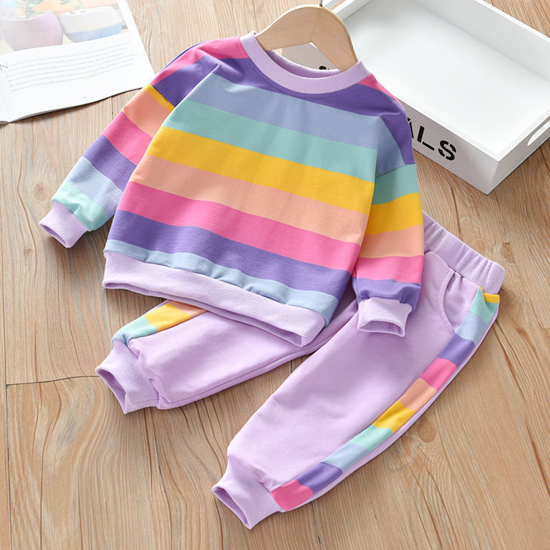 Casual Stripe Cotton Girls Clothing Sets display picture 3
