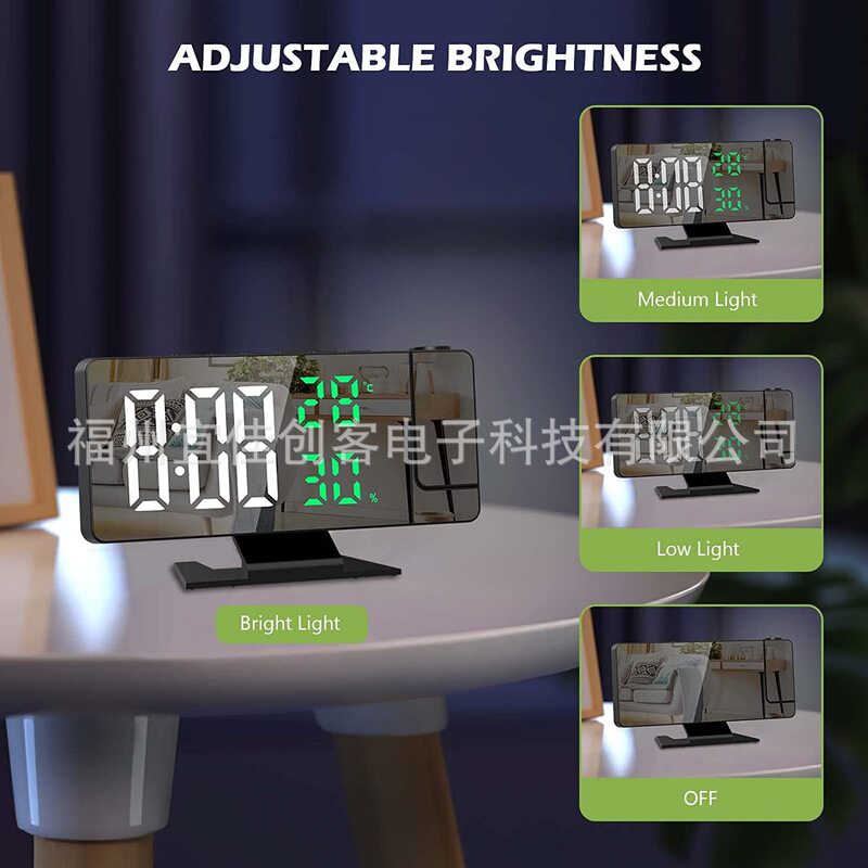 投影目覚まし時計多機能 LED 温度と湿度表示スヌーズスマート電子時計時間記憶寝室の卓上時計|undefined