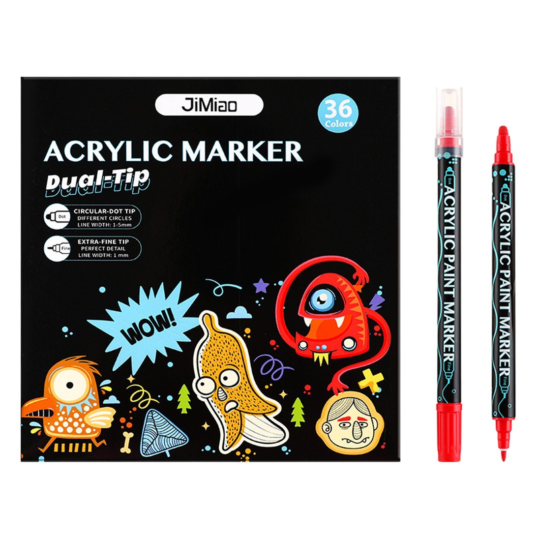 Amazon Venta caliente marcador de acrílico de doble cabeza pluma de punto a base de agua pluma de pigmento marcador de cerámica de 36 colores Doodle pluma