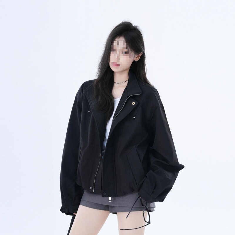 形宽松外套女设计廊小众秋冬季上衣女立领欧美工装夹克美式感复古|undefined
