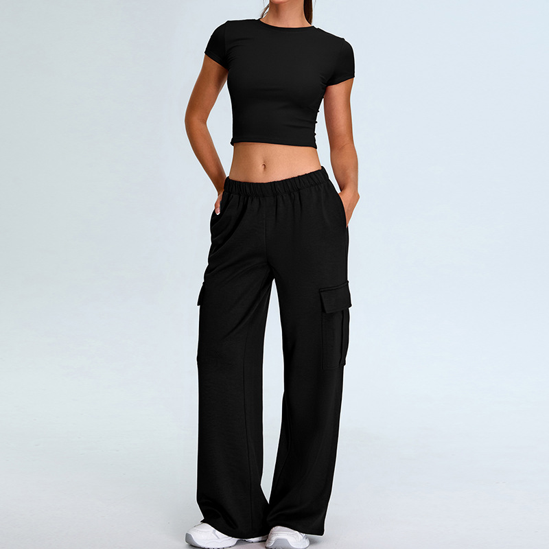 Nuevo conjunto de yoga de manga corta transfronteriza delgado y delgado, herramientas deportivas de ocio para mujeres, pantalones de secado rápido, conjunto de ropa de fitness