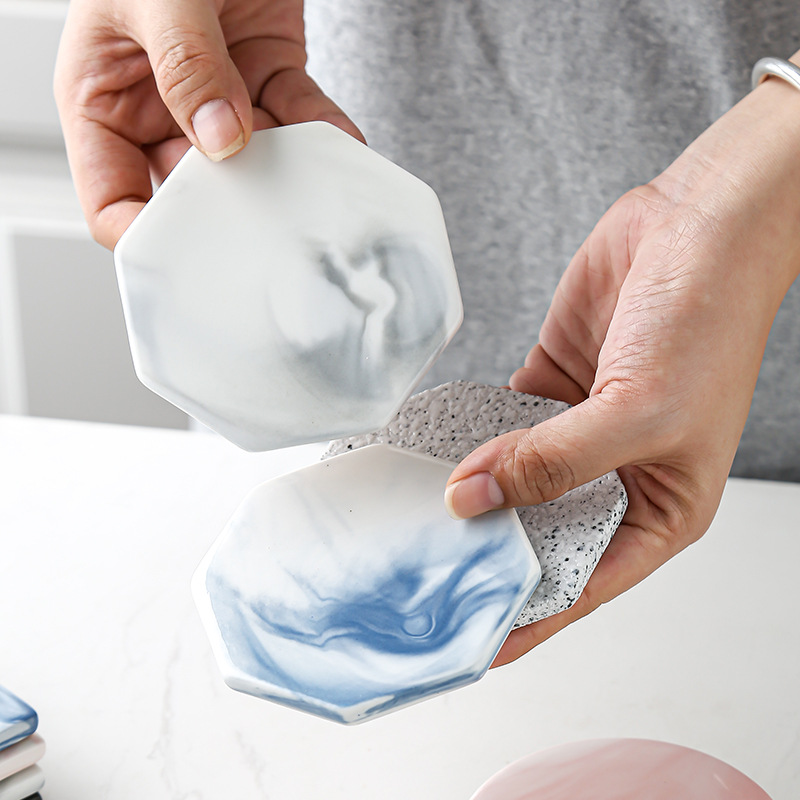 Nórdico marbling Coaster almohadilla de aislamiento de cerámica antideslizante Coaster fuego pintura sello almohadilla taza de té almohadilla de corcho