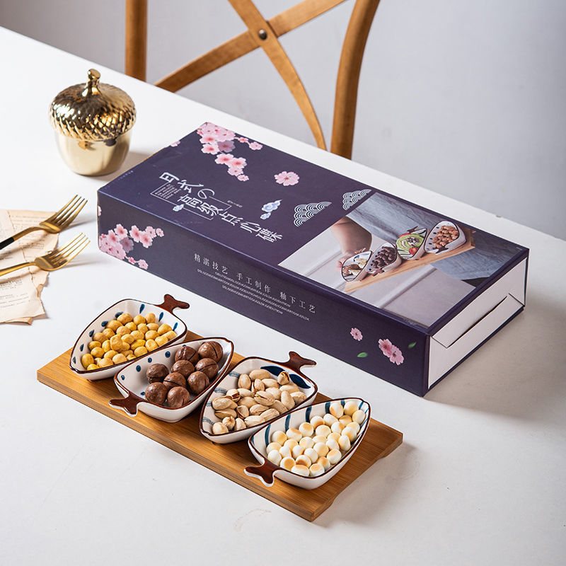 日式创意陶瓷小吃碟子干果坚果零食盘子分格水果盘小菜碟家用餐具