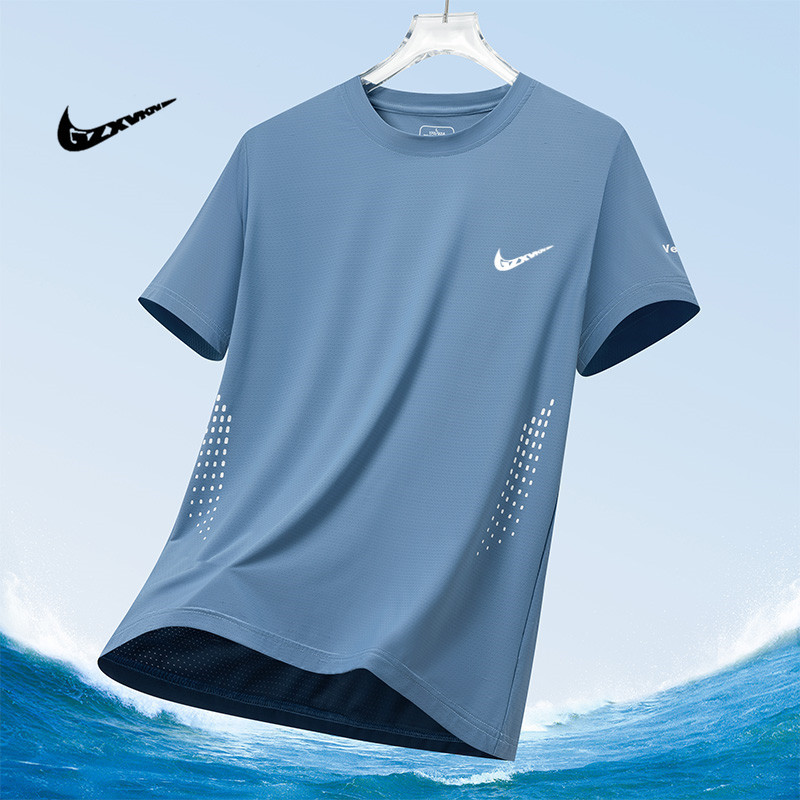 Short-Sleeved Ice Silk T-Shirt for Men, Summer Lightweight Breathable Mesh Sports Fitness Quick-Drying Running Large Size Top Clothing