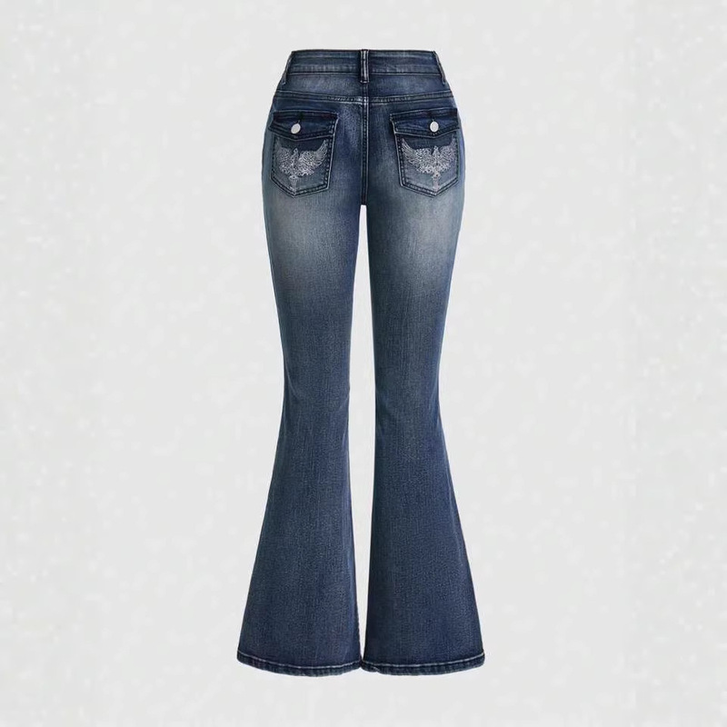 【Cross-Border Hot Item】，Temu Has a Lot of In-Stock Items, Including Embroidered Fashion Design Slightly Spicy Flared Jeans