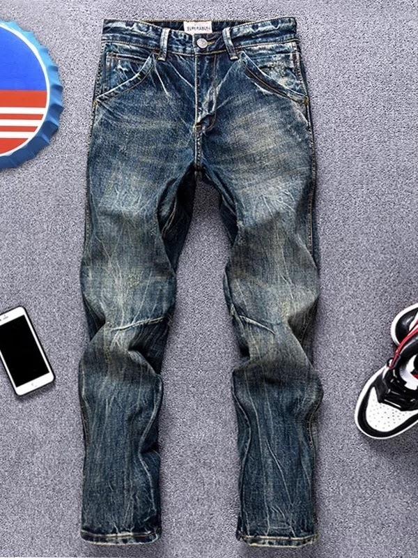 Klassische Herren Vintage Jeans Straight Leg Denim Freizeithose_voghion.com