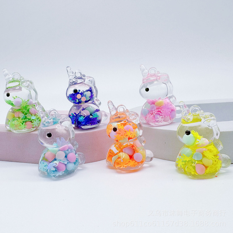 Creative Acrylic Oil-Infused Liquid Sand Bottle with Colorful Beads, Unicorn Acrylic Keychain Accessory, Small Gift Wholesale