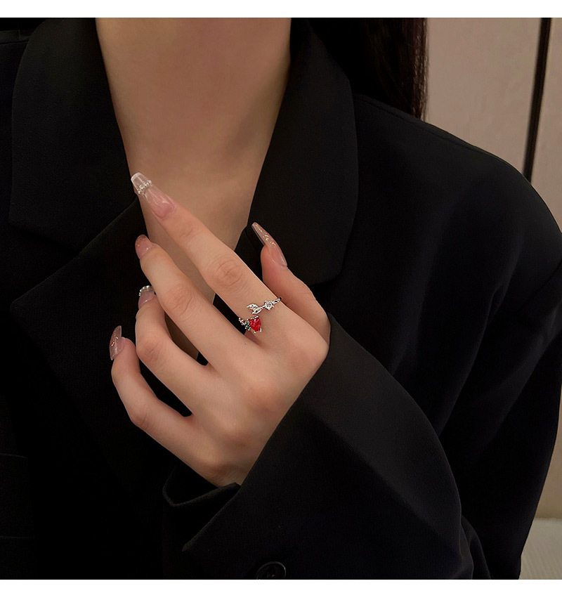 Fashion Heart Shape Copper Inlay Artificial Gemstones Open Ring 1 Piece