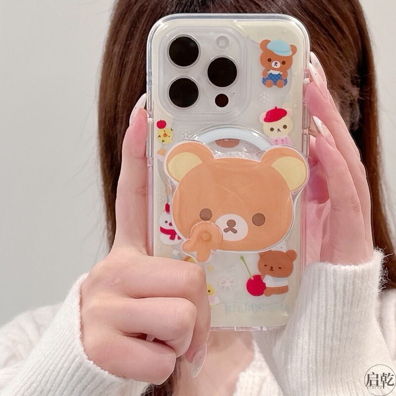 Easy cartoon bear with magnetic suction for Apple 16promax mobile phone case 15/14 soft 13/12 female 11/XR