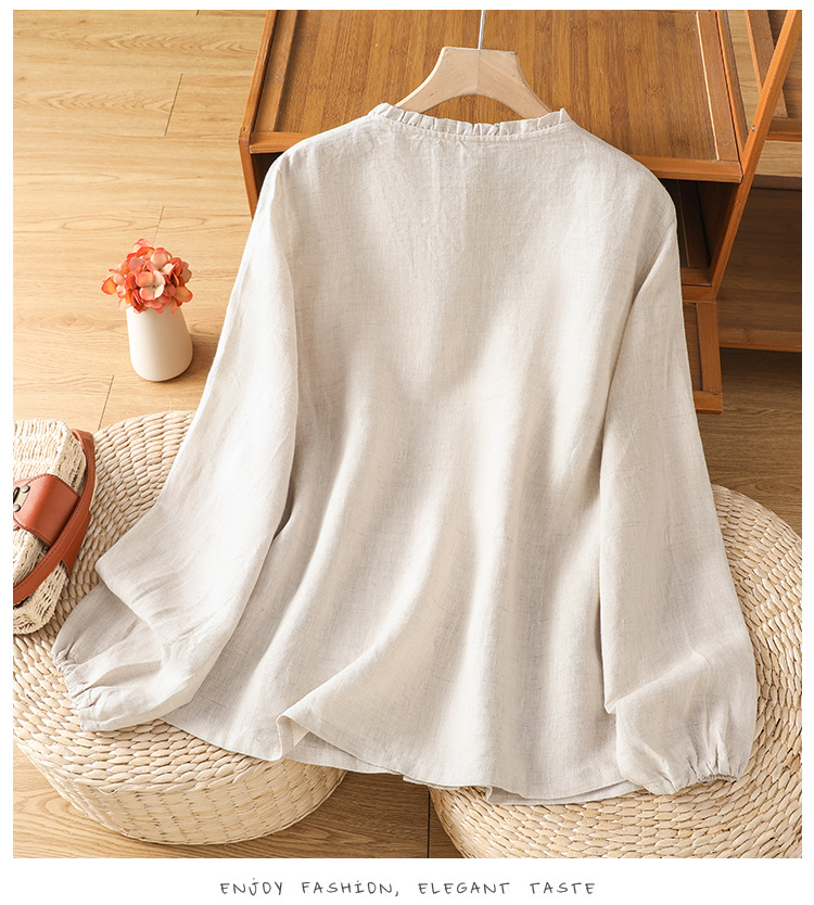 Camicia donna retro maniche lunghe con colletto a balze_voghion.com