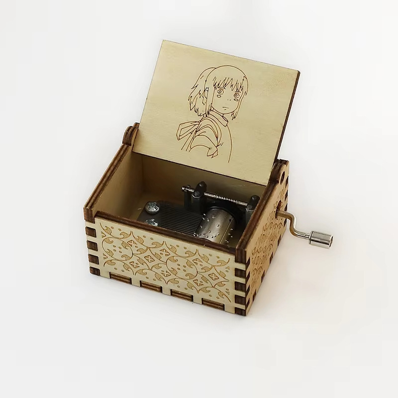 木製手回しオルゴール千と千尋の色絵オルゴール精巧な彫刻工芸品の優雅なプレゼント置物|undefined