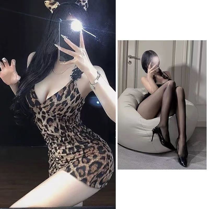 레오파드 프린트 레이스 선드레스 + 오픈 양말