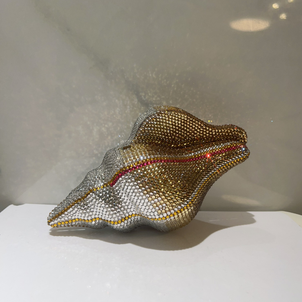 Túi clutch nữ đính đá hình vỏ sò dạ hội — rượu vang đỏ, Vàng nâu, Đen xám bạc, Bảy màu chi tiết 5