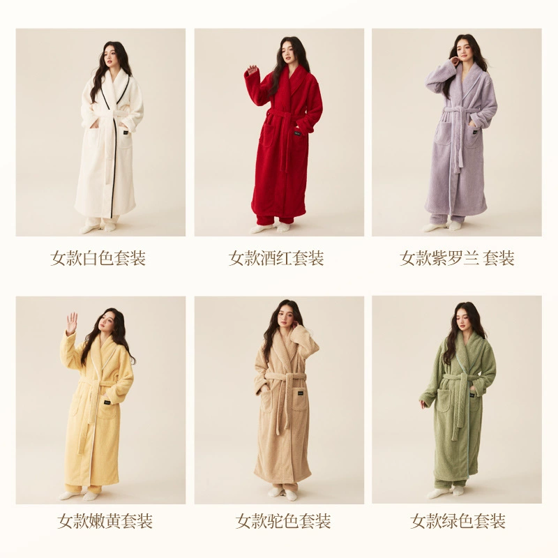Демисезонный халат, коралловый бархат pijama, длинный зимний комплект, (Physicals), для любимого, увеличенная толщина