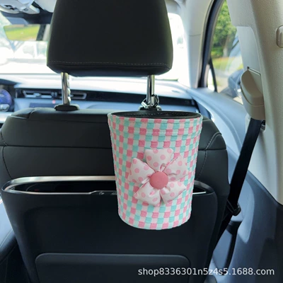 Car tissue box/set, feel, cute cartoon design for - pink-flower-and-blue-bubble-pattern-trash-can-comes-with-trash-bags-seat-version