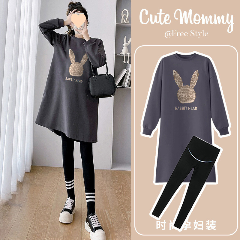 임산부 가을 드레스 패셔너블 엄마 2025 슈트 가을 중간 길이 상의 스웨터 스커트 투피스 슈트