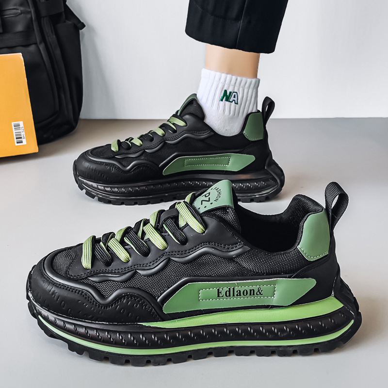 Zapatos de hombre de red de estaciones europeas, zapatos deportivos casuales de alta gama de primavera, transmisión en vivo de fondo grueso para estudiantes de todo fósforo, zapatos de papá