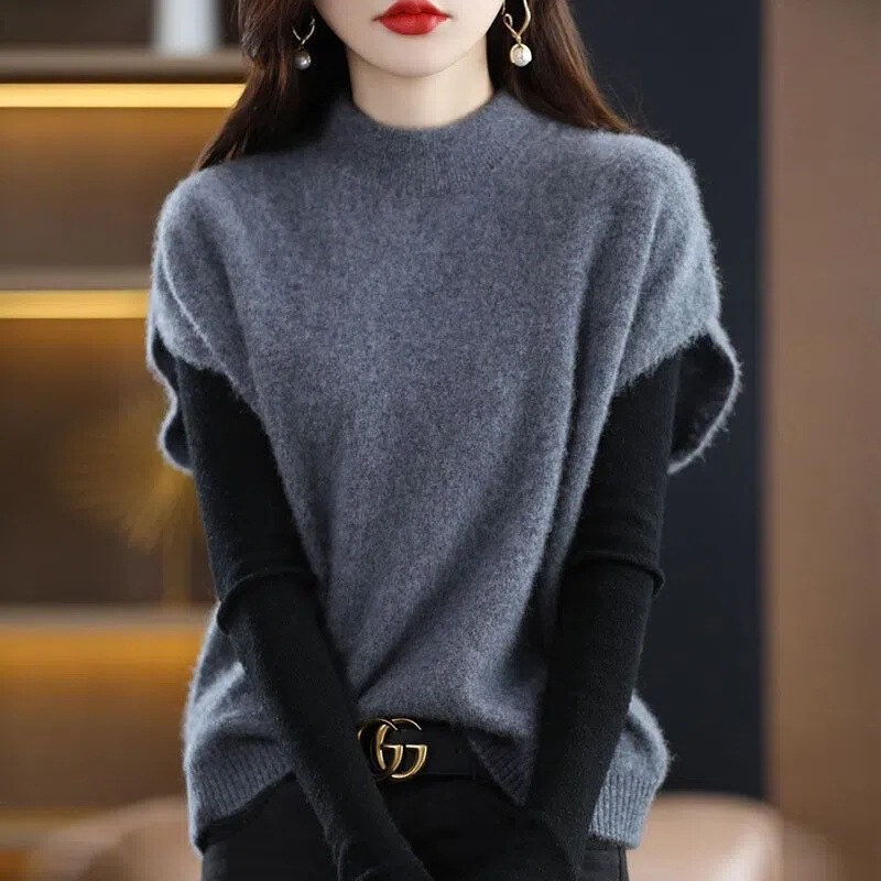 Knitted vest women's autumn and winter new solid color versatile loose slimming sleeveless pullover batwing sleeve sweater waistcoat