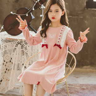 Lolita girls' autumn cotton nightdress children's spring and autumn long-sleeved Princess homewear girls' baby pajamas skirt