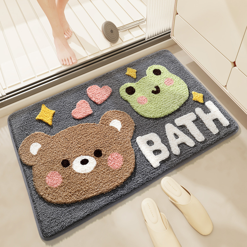 New cartoon bathroom absorbent floor mats, home bathroom door plush thickened foot mats, toilet flocking anti-slip mats
