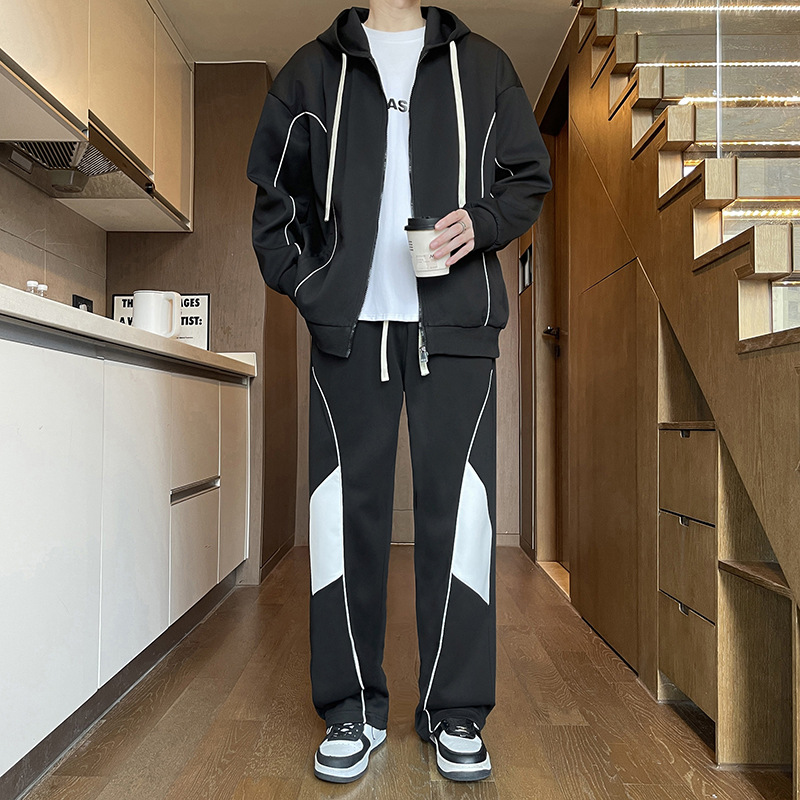 Trajes casuales para hombres primavera y otoño nuevos sueltos de tamaño grande de camiseta de moda, pantalones deportivos casuales de dos piezas