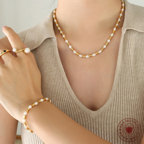 New style retro jewelry and accessories for Chinese ethnic style, freshwater pearl spliced small waist necklace bracelet jewelry set 
