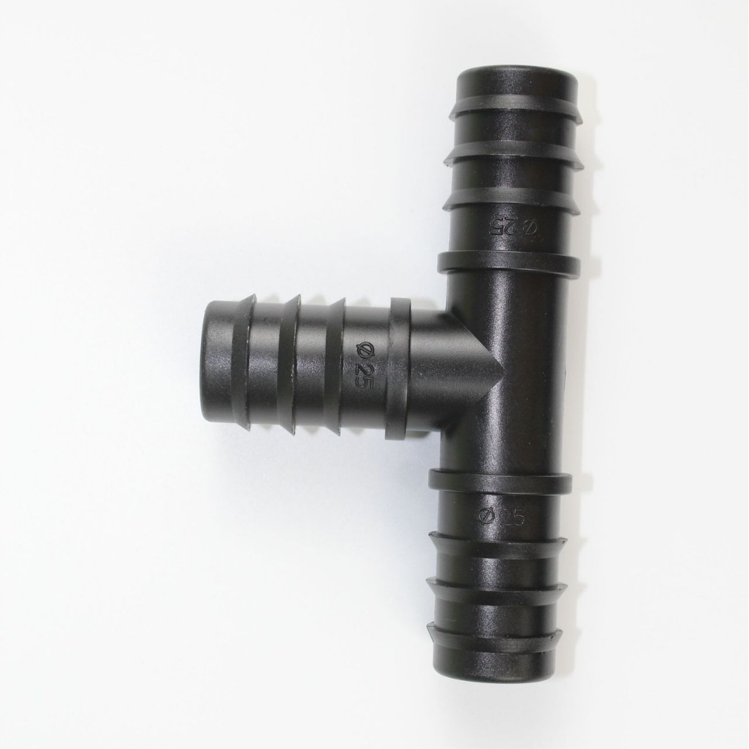 25 PE tubo púbido tee tubo PE conector de tubería simple tee micro-spray goteo accesorios de conector de tubería image 3