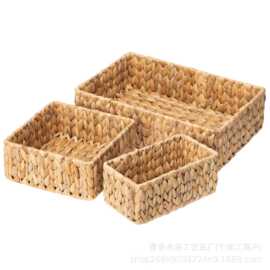 跨境新款手工编织葫芦草收纳筐 桌面茶几杂物零食衣物收纳篮