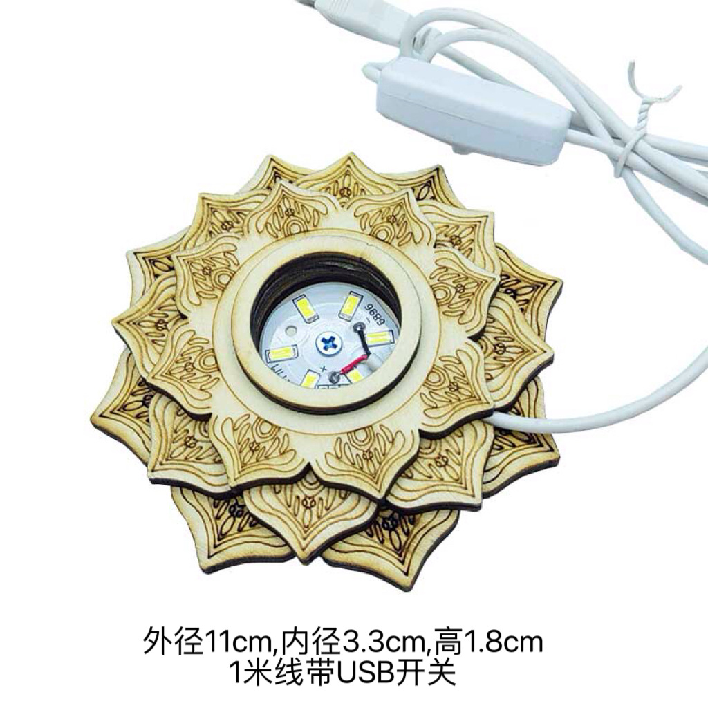 Base de lámpara de madera con diseño de siete estrellas, luz nocturna LED de loto de tres capas, base para bola de cristal, base de lámpara redonda con tallado de raíz, luz de colores fríos y cálidos