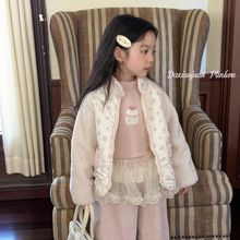 大小卷25冬季女童加绒加厚爱心口袋碎花棉服外套女-71083