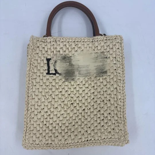 2025 New Summer Ins Straw Woven Beach Horizontal Tote Bag Satchel Shoulder Diagonal Large Capacity Shopping Bag